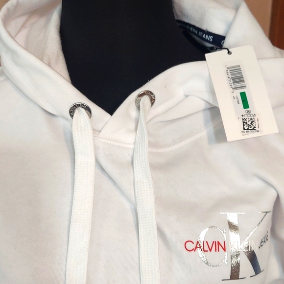 NWT Women's Calvin Klein Patriotic Crop Terry Cotton Hoodie - Picture 8 of 10